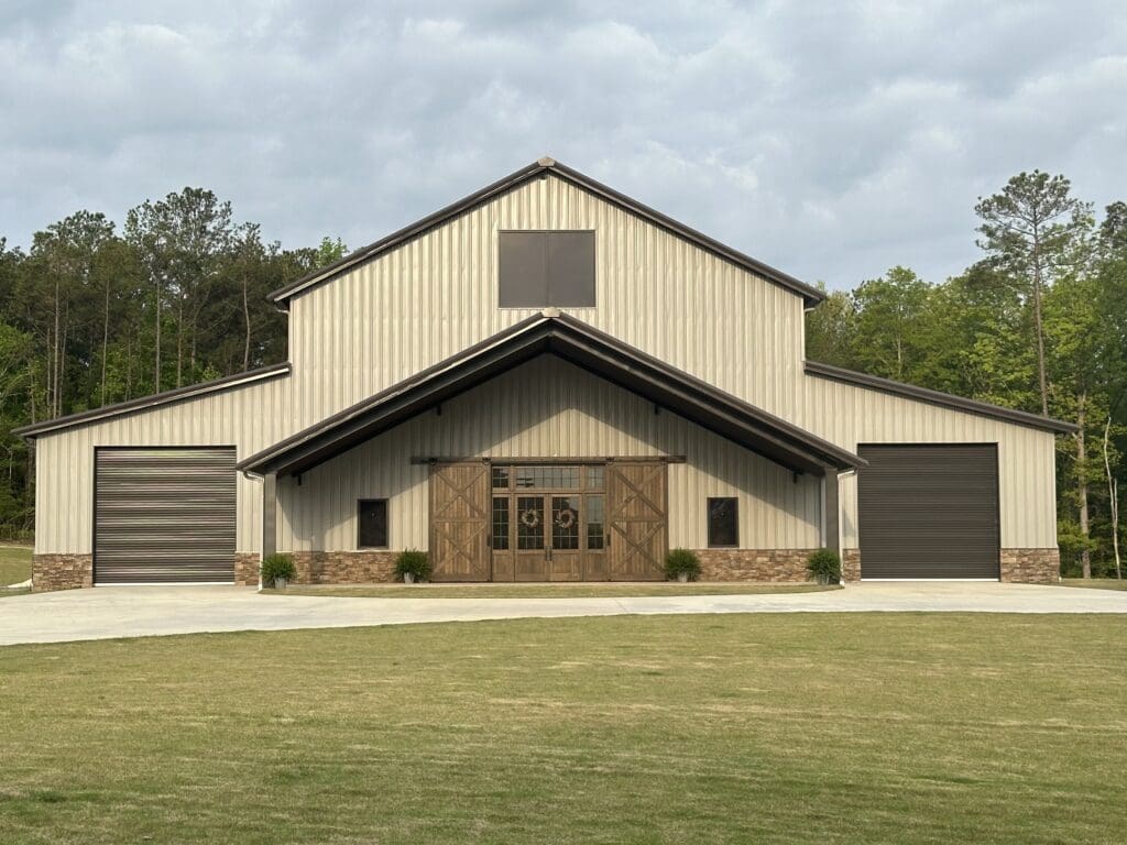 A steel building in a residential backyard in KY.